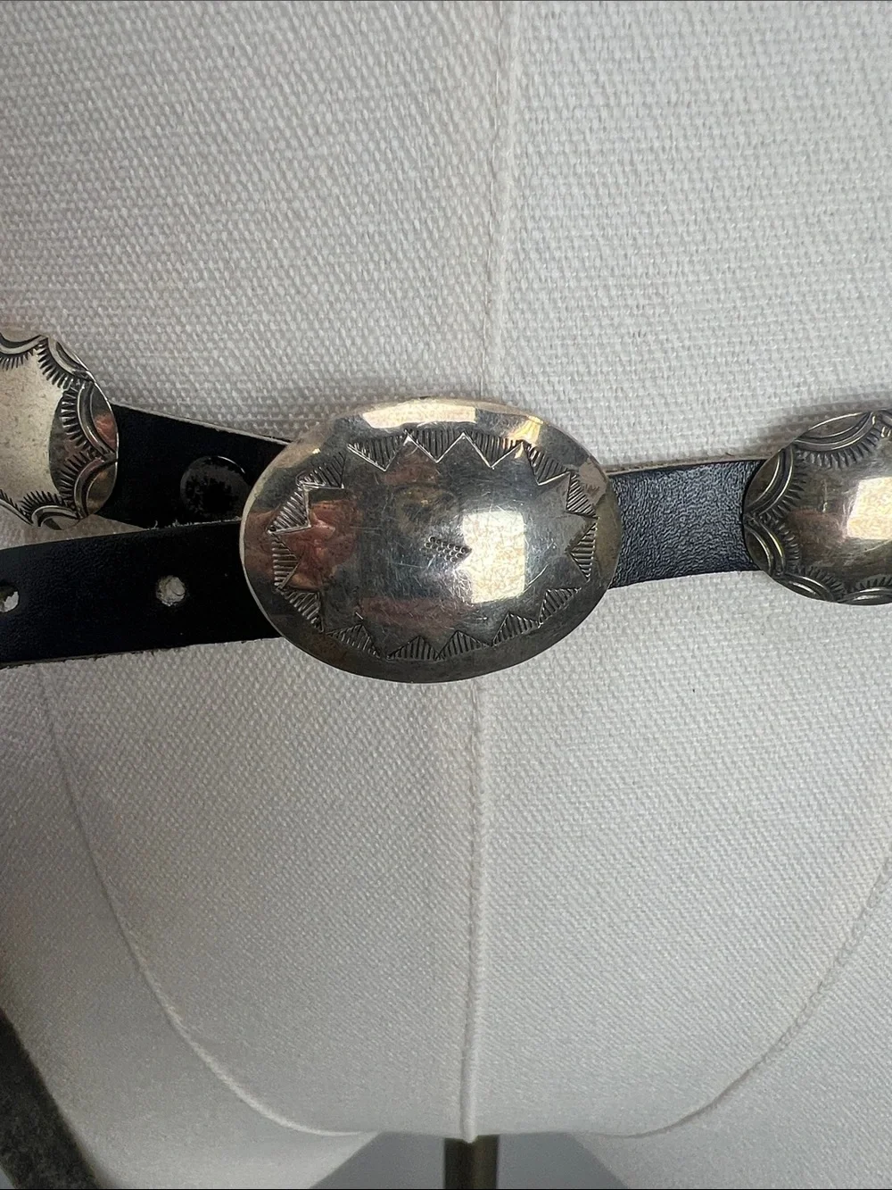 Vintage Mary Rita Padilla Sterling Silver Leather Concho Belt Navajo Native